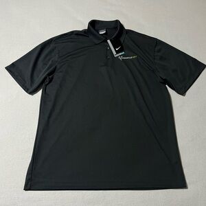 NWT Nike Mens Large Golf Polo Black Front Logo Dri-Fit 100% Polyester